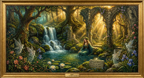 Jannet, queen of the faeries, bathing in the pool of her waterfall at Jannet's fosse