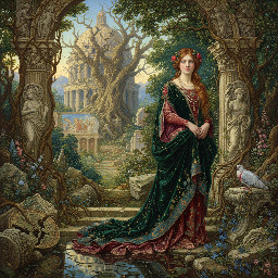 Woman in the ruins of an abandoned and overgrown city.