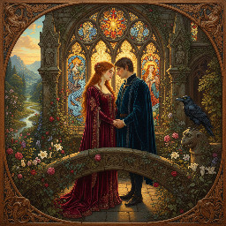 In the style of the Pre-Raphaelite Brotherhood, create an oil-painting-like image using lush detail, dramatic lighting, and Victorian-era aesthetics, based on: . Incorporate intricate linear details, rich intense colours, allegorical elements, and storytelling through architecture to evoke the emotional depth of Pre-Raphaelite art.