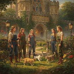 where kittens may safely graze, in the grounds of a beautiful castle defended by warrior women in overalls and boots
