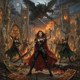 Monster power.  The great battle-maiden of hell-fire.  Ragnarok.  Swordswomen in black leather britches.  The final fall of civilisation.