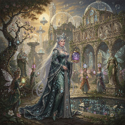 futuristic high tech queen of the fae in the 22nd century fairy realm