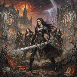 Monster power.  The great battle-maiden of hell-fire.  Ragnarok.  Swordswomen in black leather britches.  The final fall of civilisation.