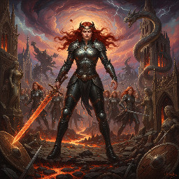 Monster power.  The great battle-maiden of hell-fire.  Ragnarok.  Swordswomen in black leather britches.  The final fall of civilisation.
