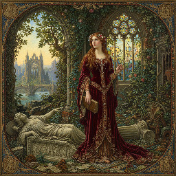 Woman in the ruins of an abandoned and overgrown city.