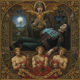 When the cold dread hand of death lies heavy on your heart, when all hope of love is lost and your world torn apart, jagermeister, jagermeister, the sweetest blood from the venis of pan, bachus, dyonisis, lift me up to the lips of isis!