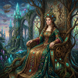 futuristic high tech queen of the fae in the 22nd century fairy realm