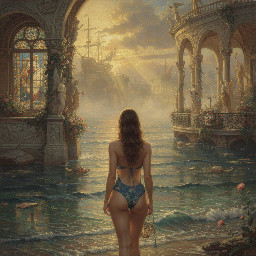 crea una imagen de una chica en traje de baño brasileño de espalda